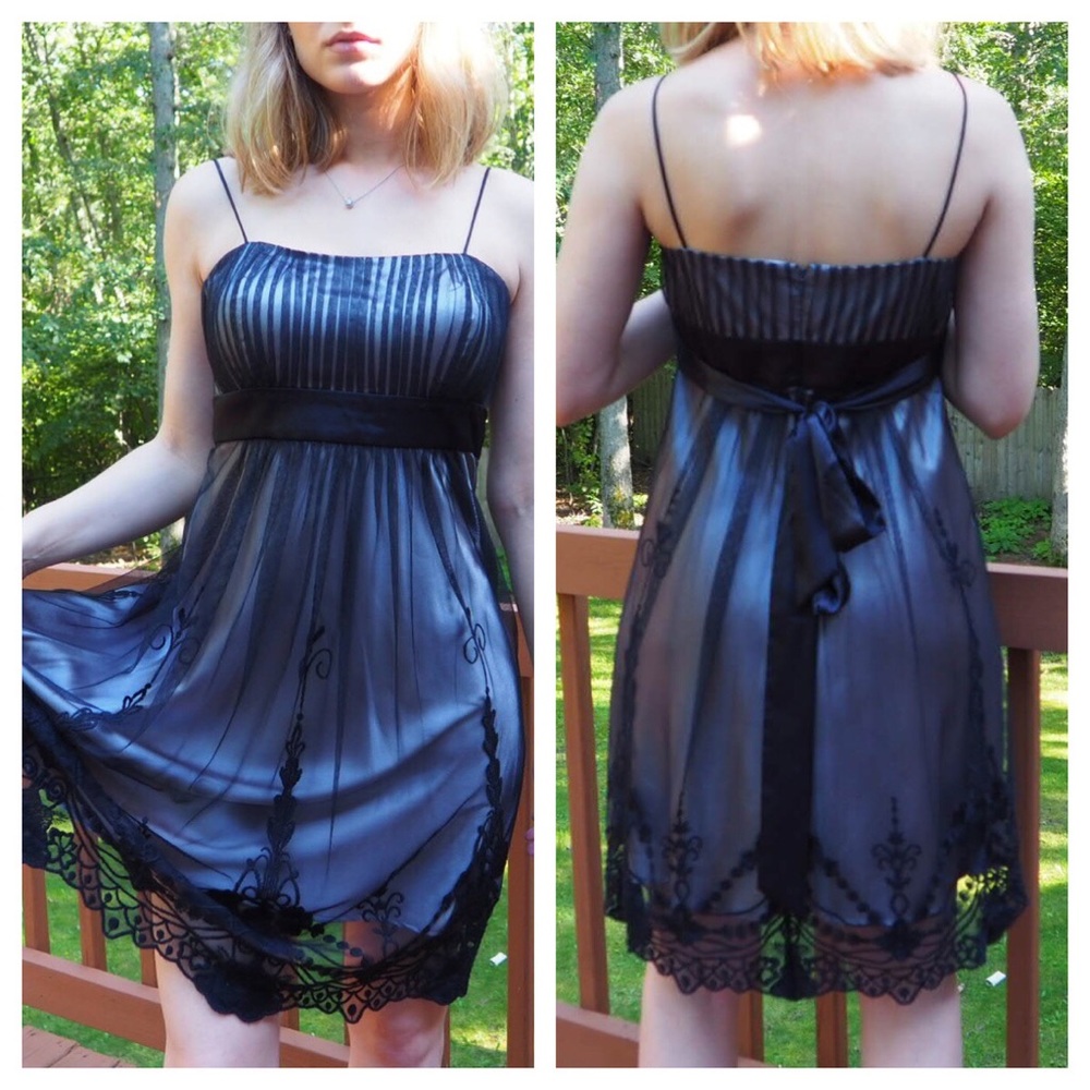 Black Lace Dress Size 6 S.L. Fashions Sheer Mesh